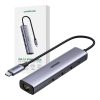 UGREEN CM473 adapter hub, USB-C 3xUSB-A 3.0, RJ45 Gigabit (szürke)