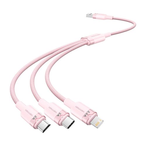 USB 2.0 A-3in1 3A kábel Vention CTPPG 1.5M (rózsaszín)